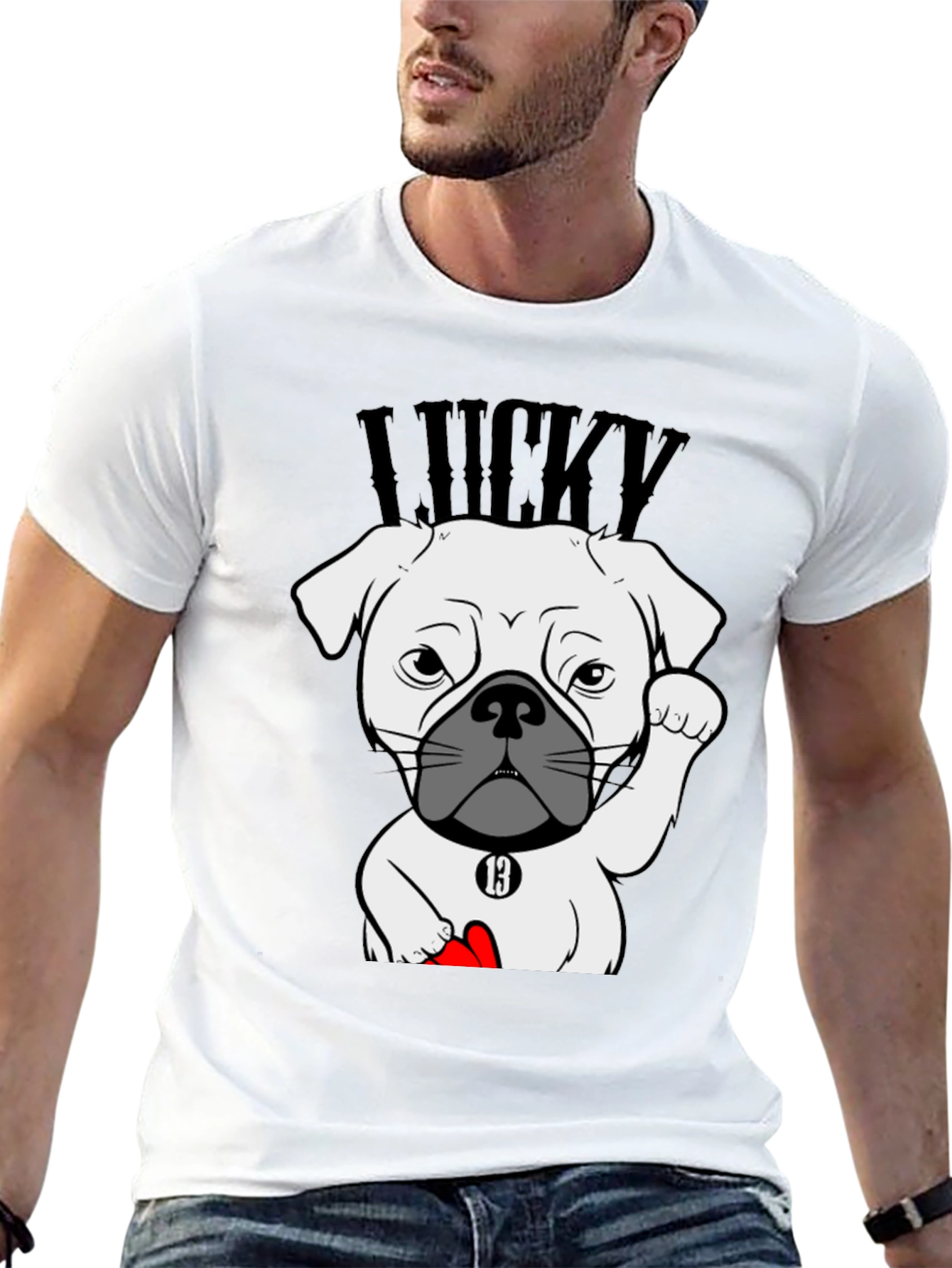 Lucky Dog Graphic Tee - Black Cotton T-Shirt