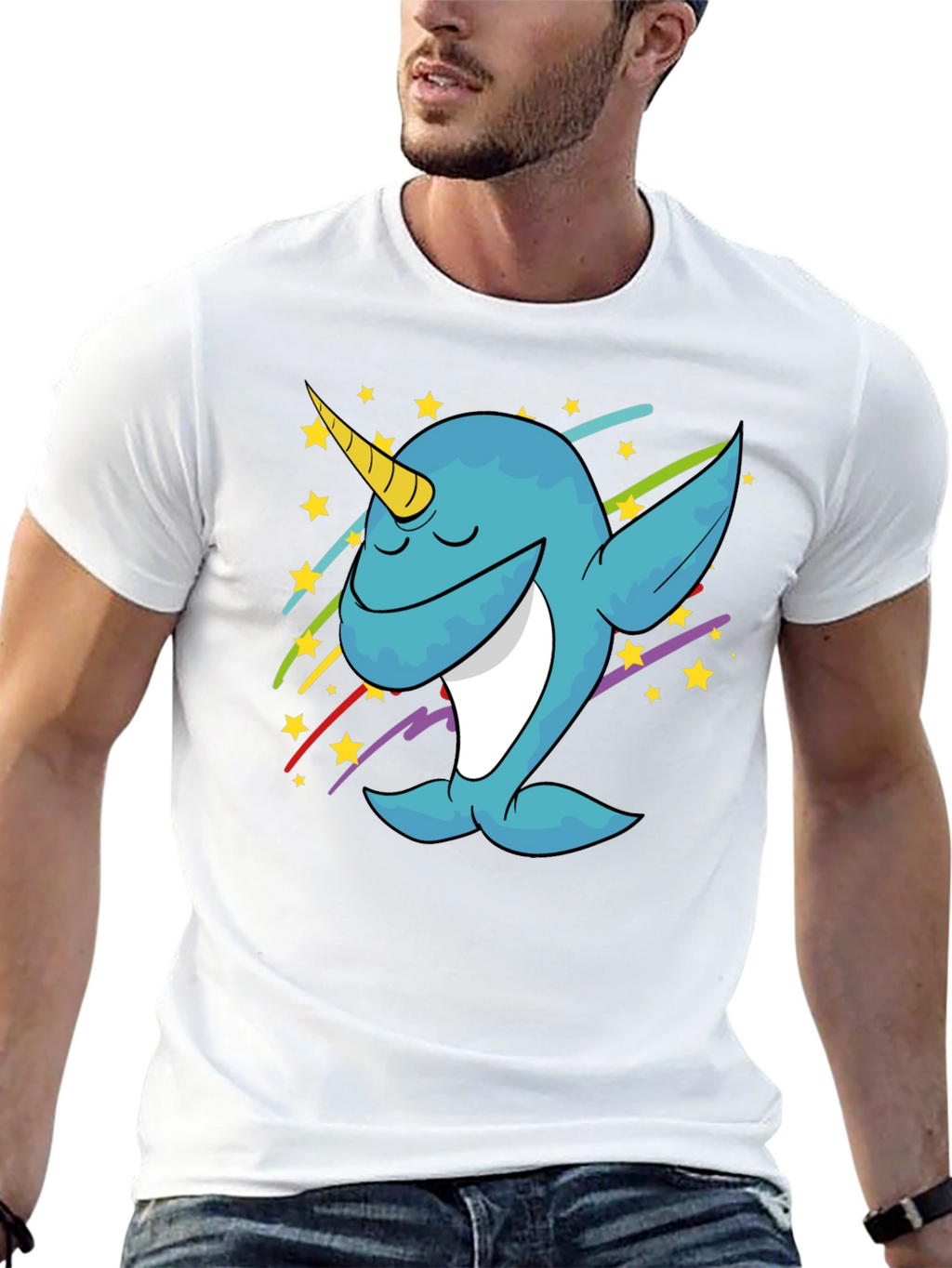 Dabbing Narwhal Graphic Tee - Trendy Black T-Shirt
