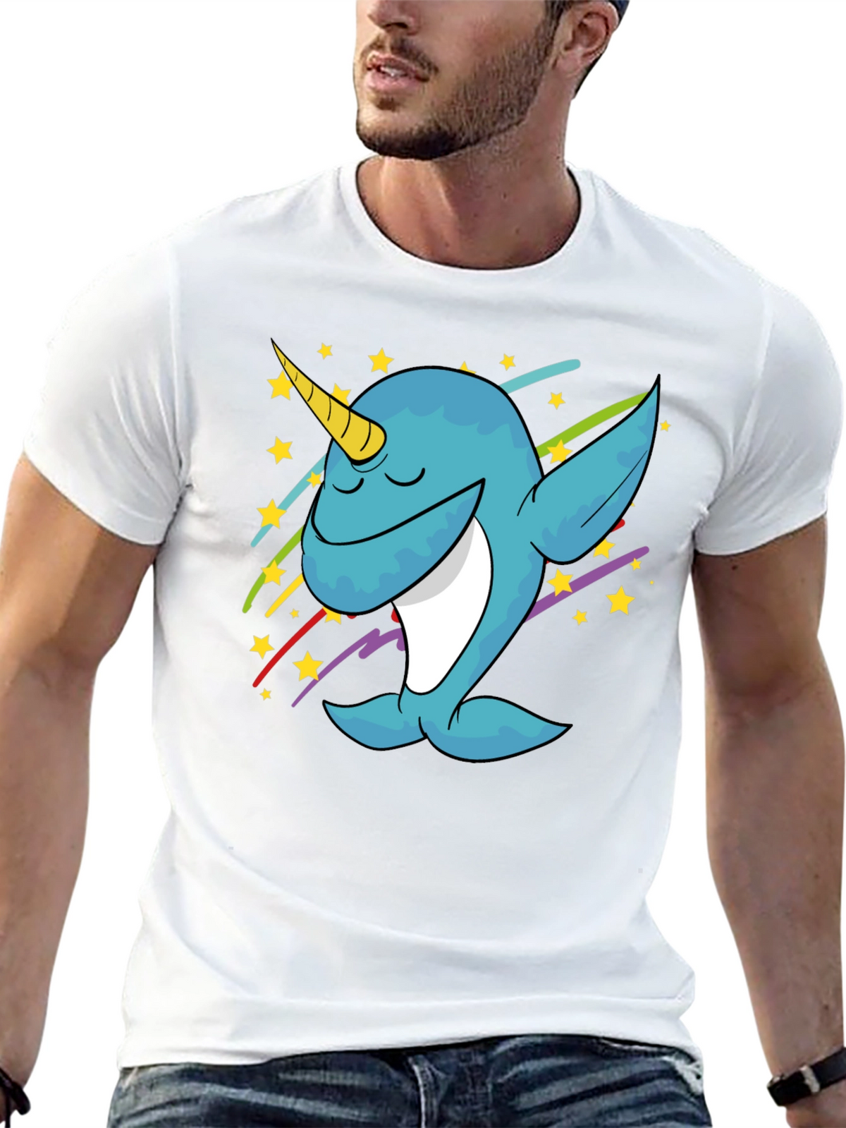 Dabbing Narwhal Graphic Tee - Trendy Black T-Shirt