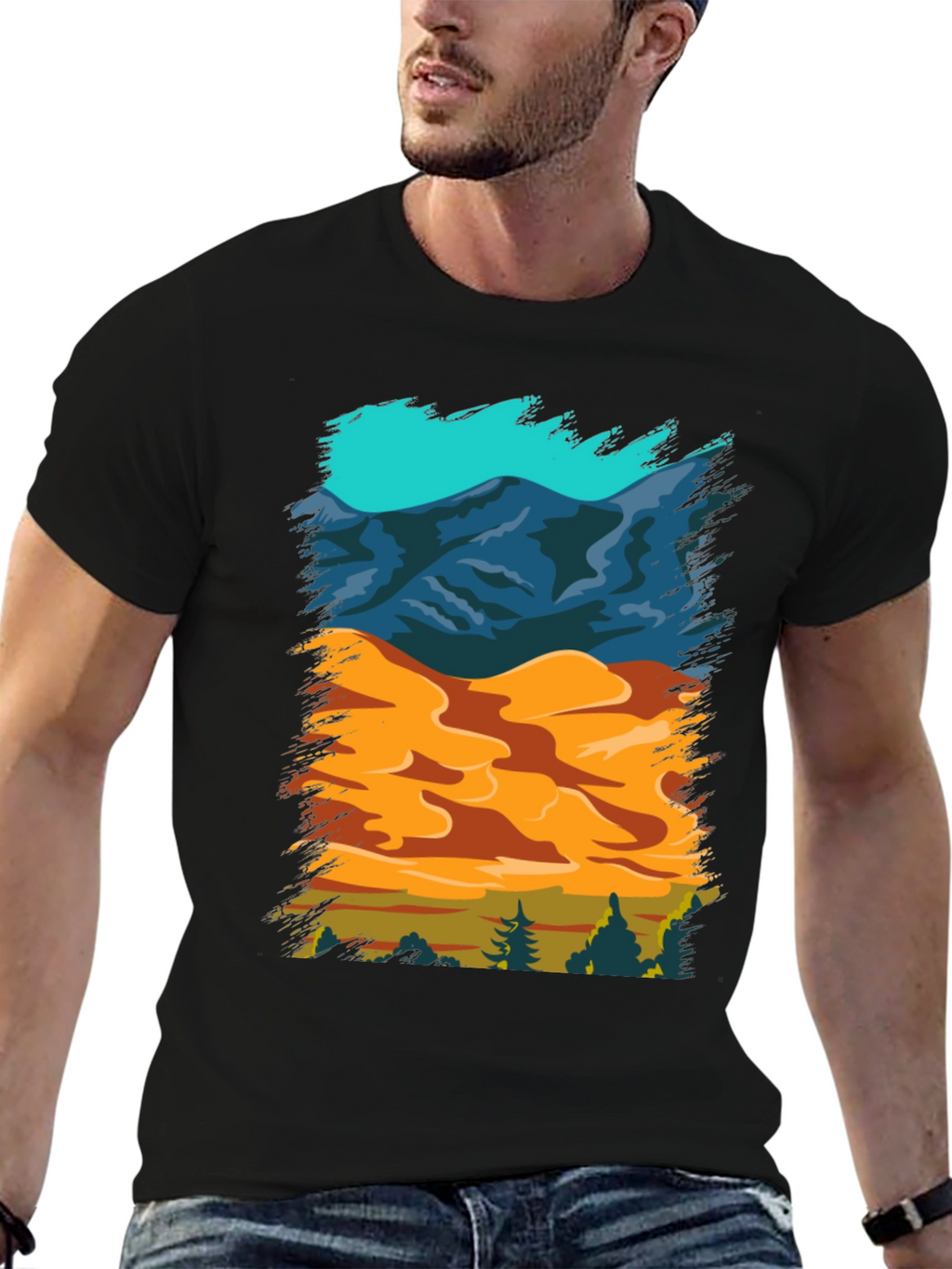 Nature Scene Graphic Tee - Mountain Sand Forest