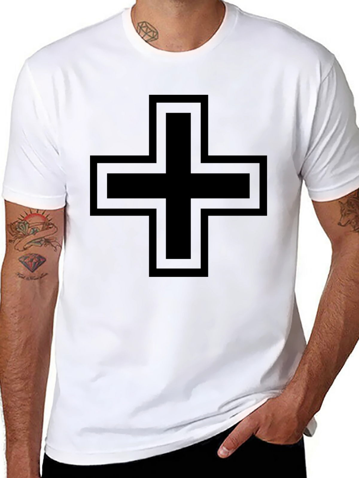 Modern Black Cross Graphic T-Shirt