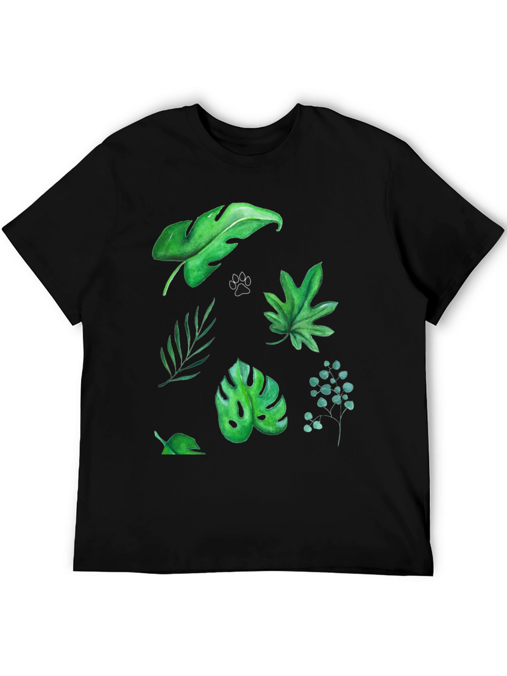 Leaf Print Tee - Black Cotton T-Shirt