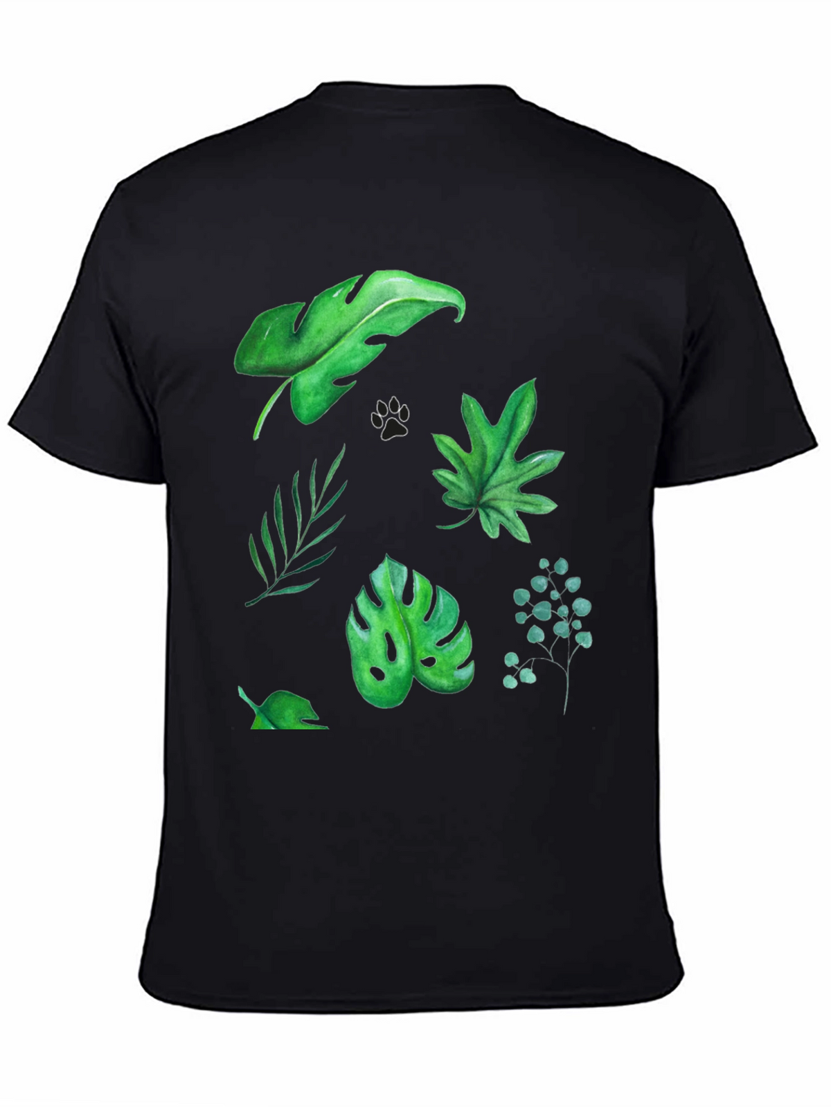 Leaf Print Tee - Black Cotton T-Shirt