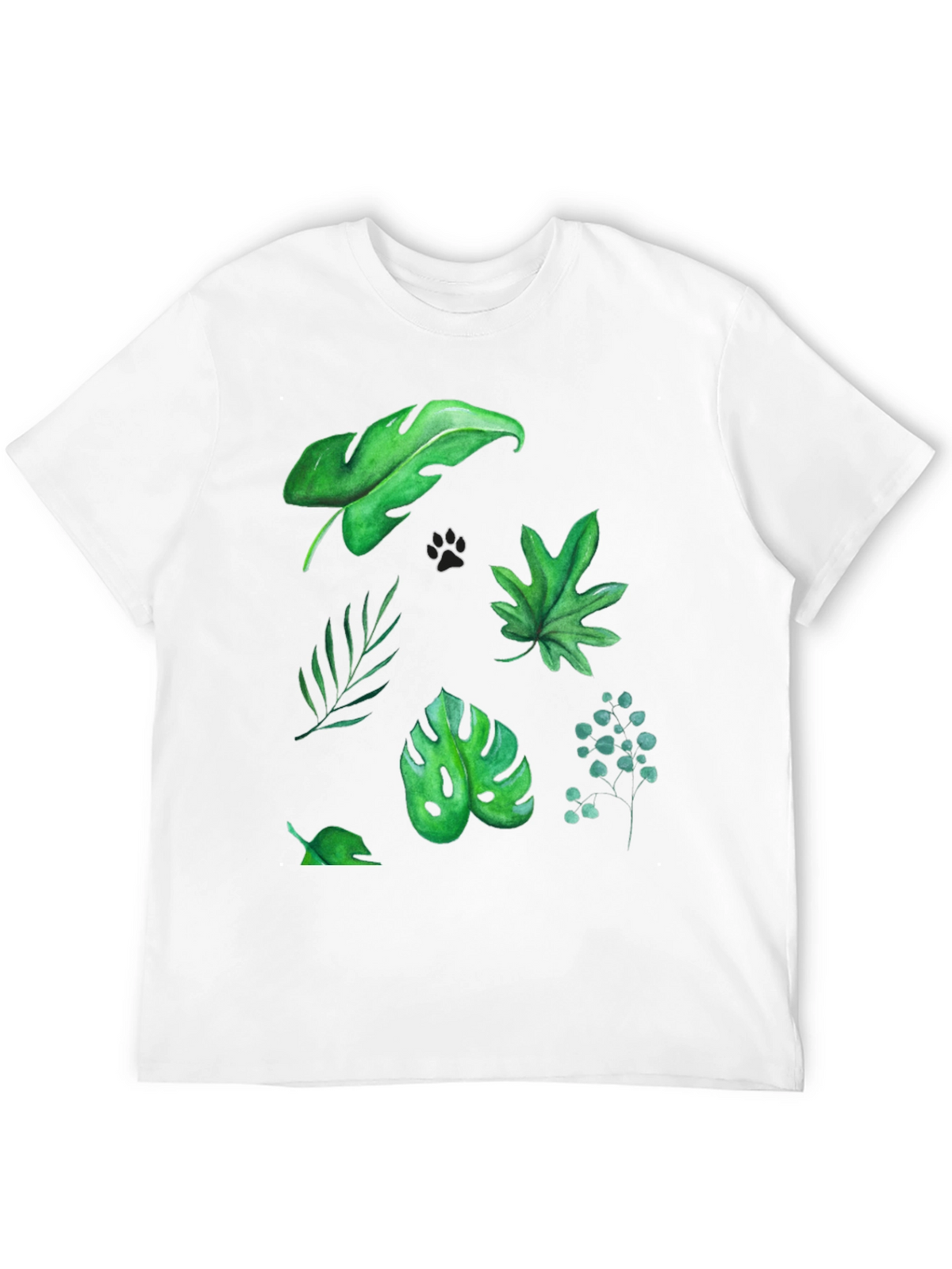 Leaf Print Tee - Black Cotton T-Shirt
