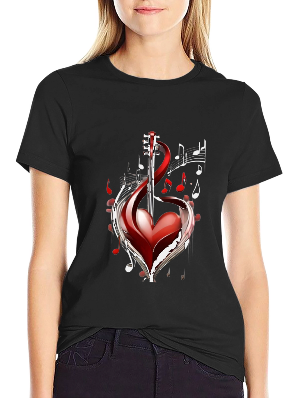Musical Heart Guitar Black T-Shirt