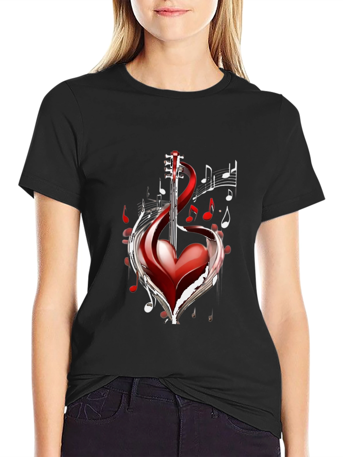 Musical Heart Guitar Black T-Shirt