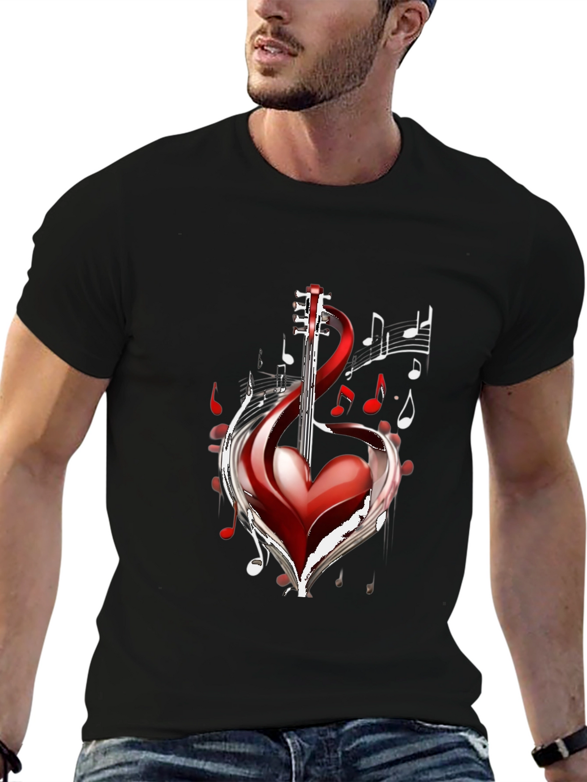 Musical Heart Guitar Black T-Shirt