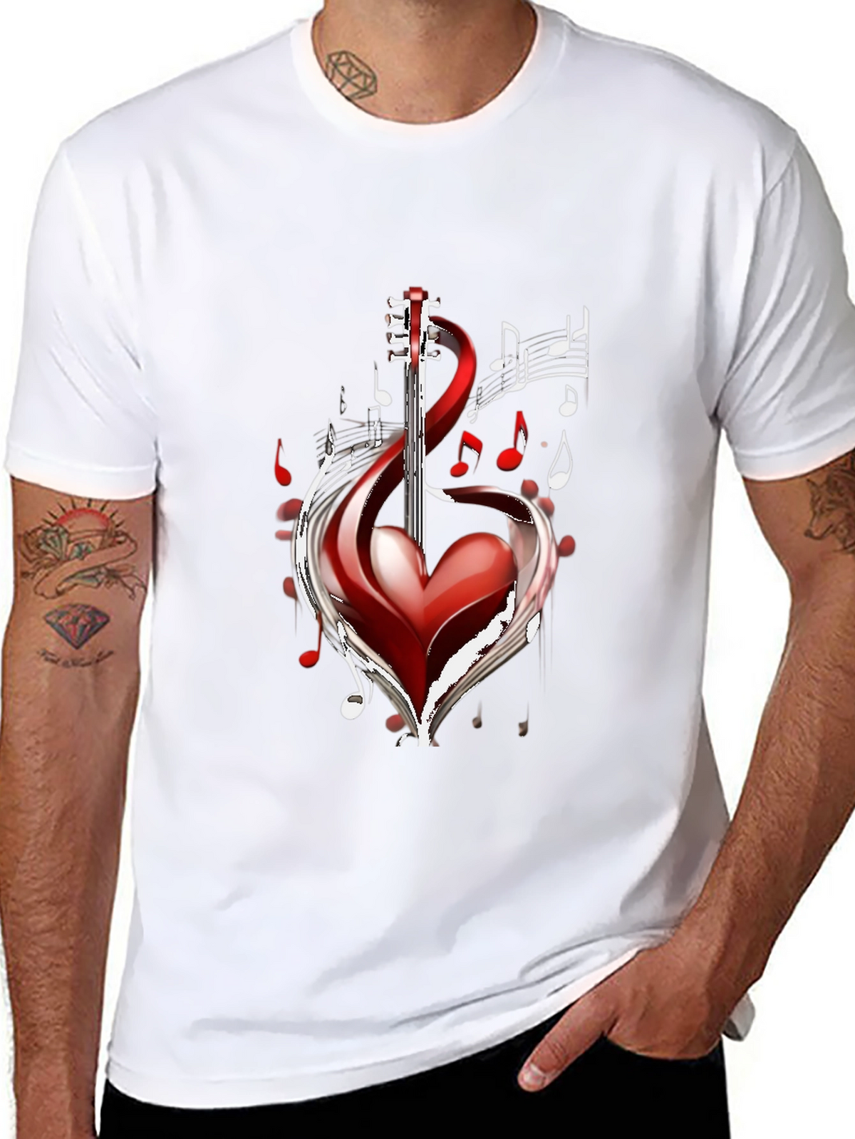 Musical Heart Guitar Black T-Shirt
