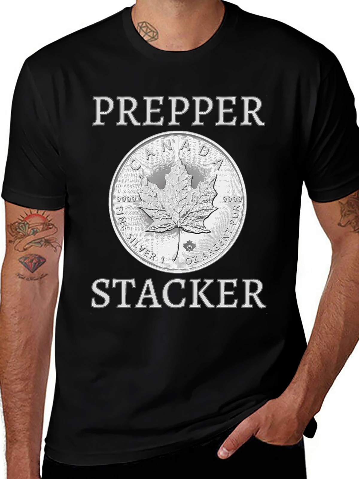 Prepper Stacker T-Shirt - Canada Silver Coin Design