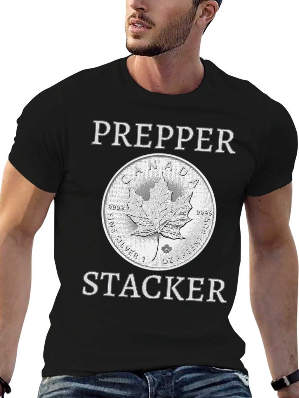 Prepper Stacker T-Shirt - Canada Silver Coin Design