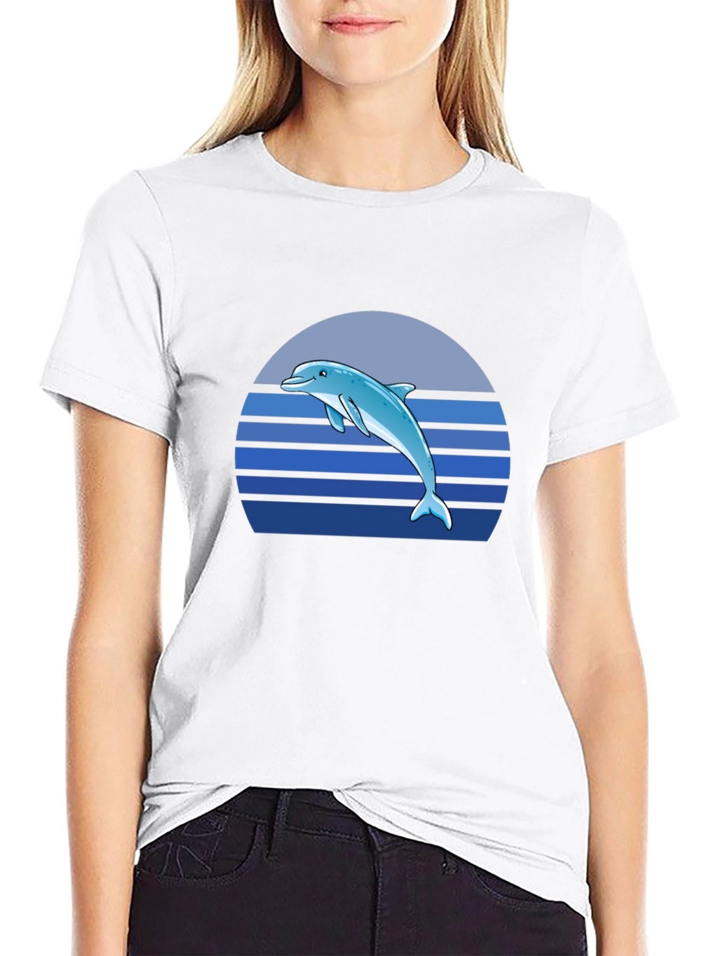 Dolphin Sunset Graphic Tee - Black Cotton T-Shirt