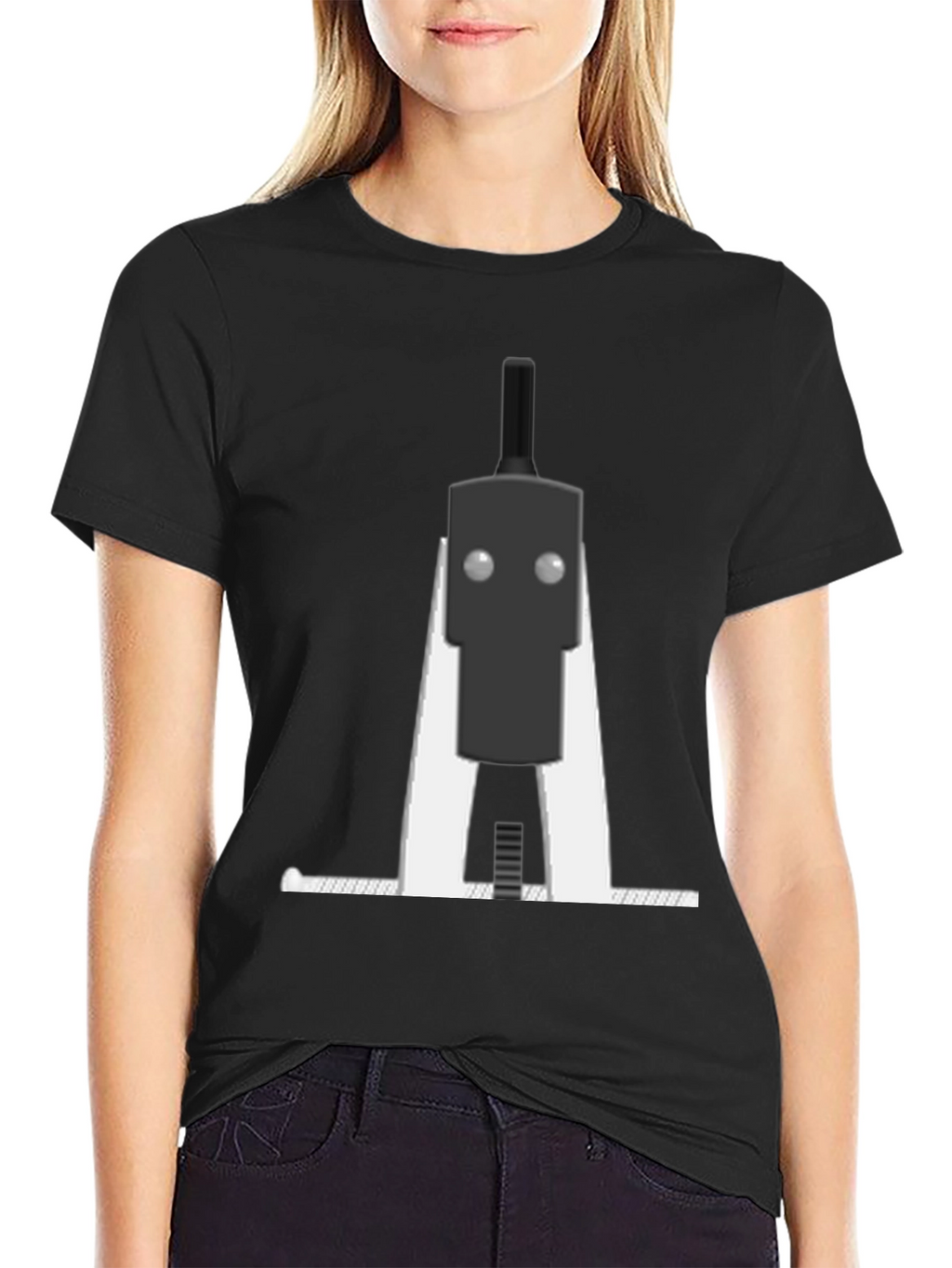 Minimalist Robot Graphic T-Shirt - Black