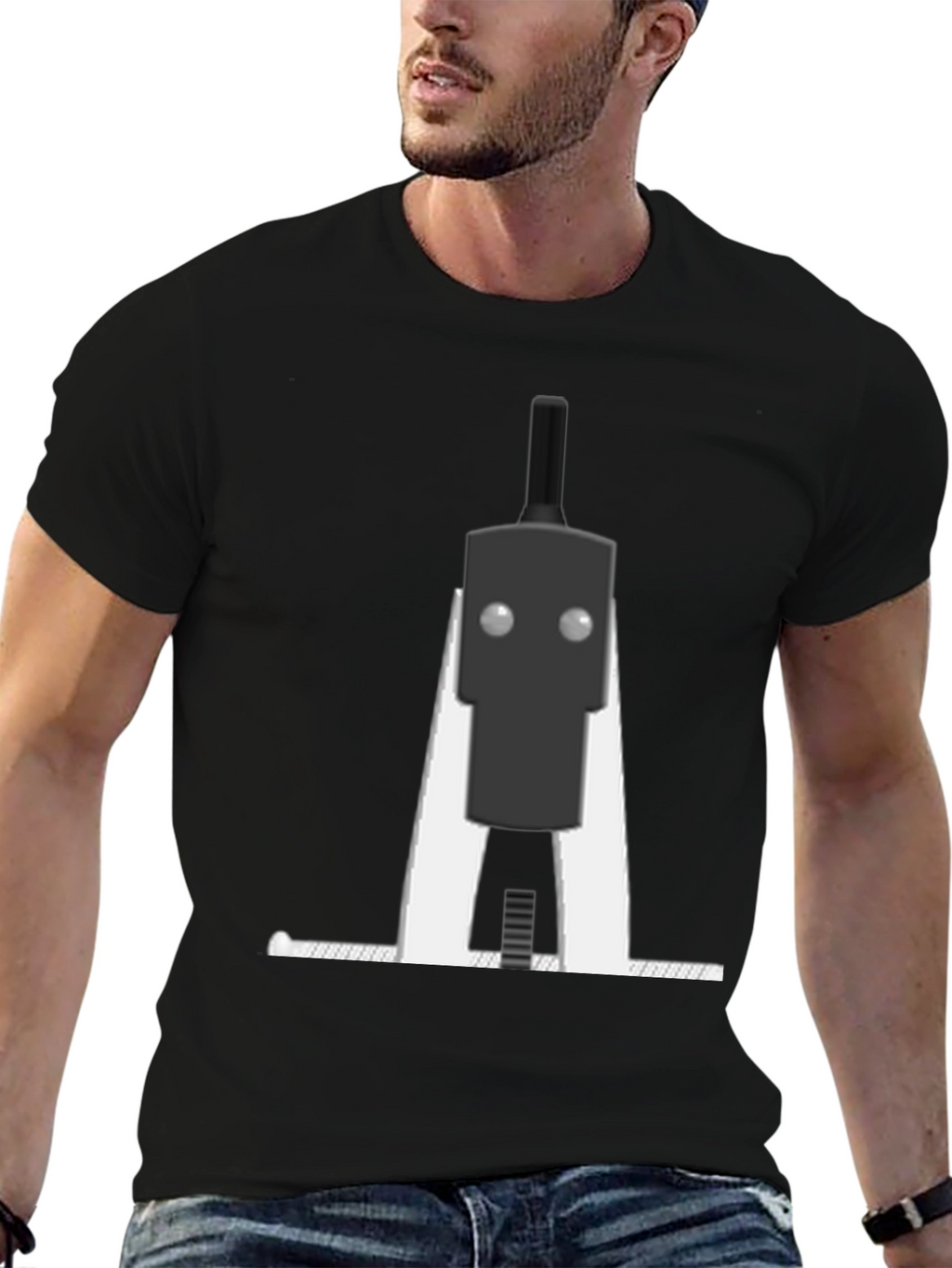 Minimalist Robot Graphic T-Shirt - Black