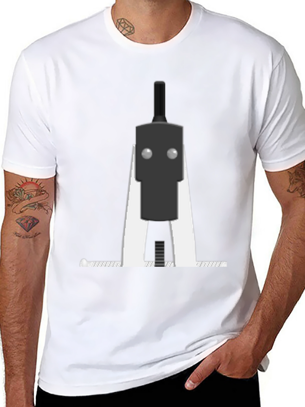 Minimalist Robot Graphic T-Shirt - Black