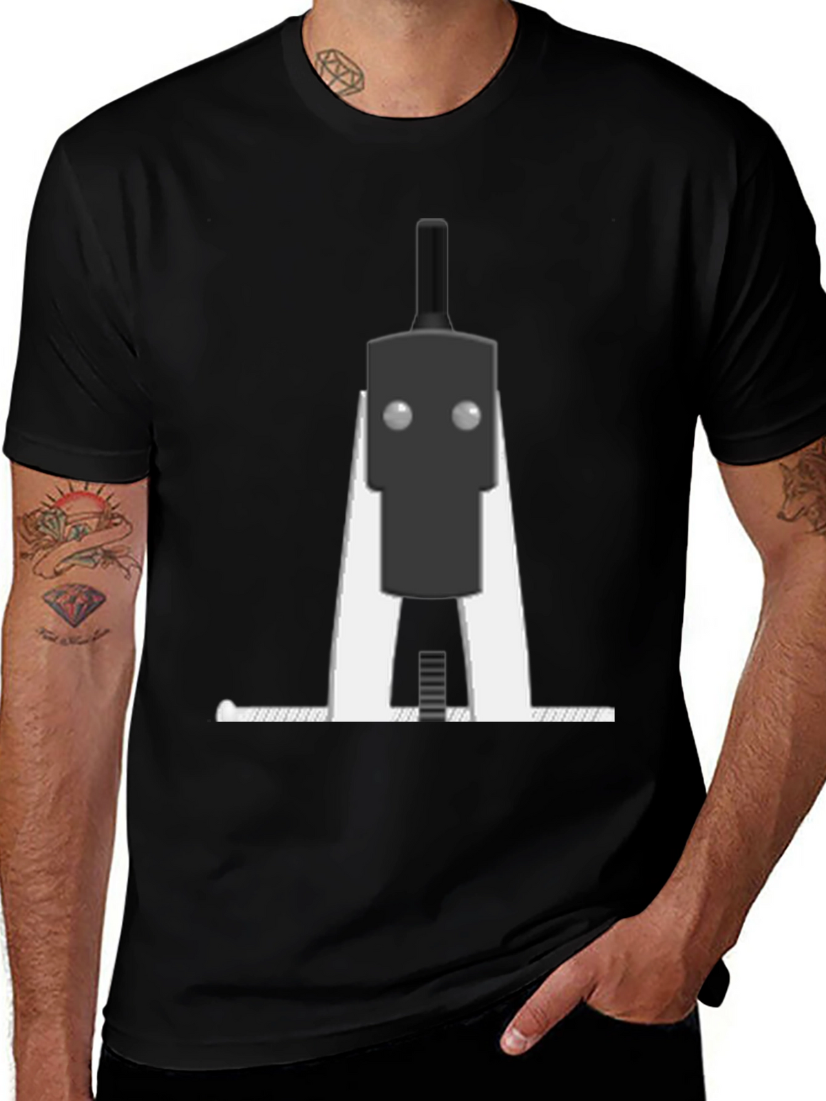 Minimalist Robot Graphic T-Shirt - Black