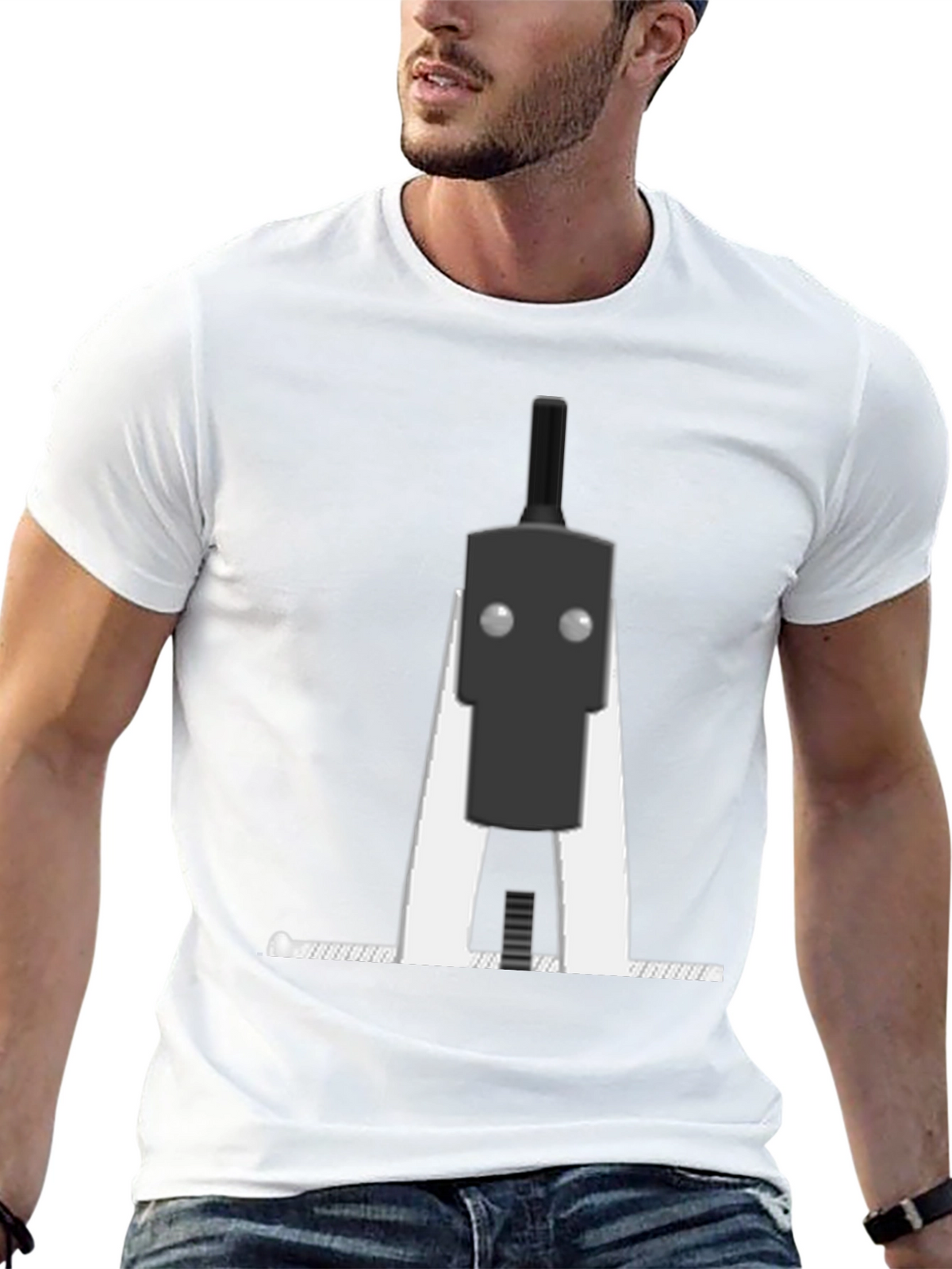 Minimalist Robot Graphic T-Shirt - Black
