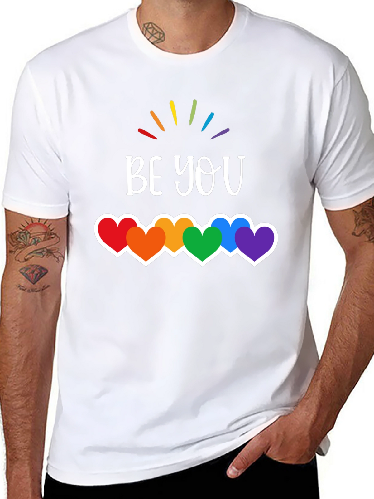 Be You Pride T-Shirt - Rainbow Hearts LGBTQ Tee