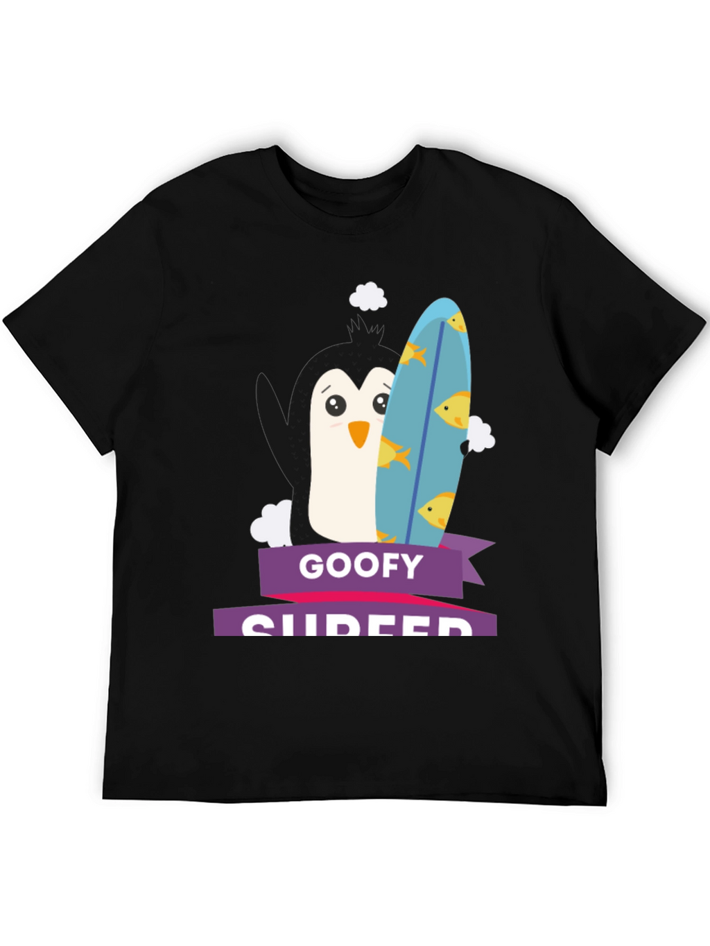 Goofy Surfer Penguin Graphic Tee - Black