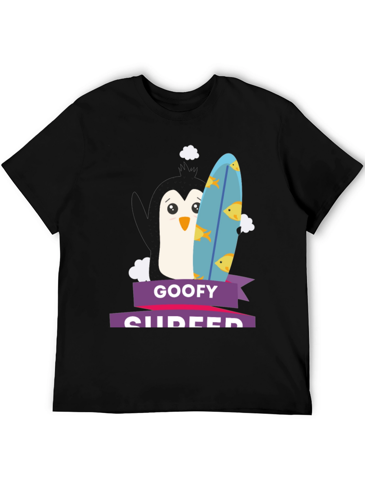 Goofy Surfer Penguin Graphic Tee - Black