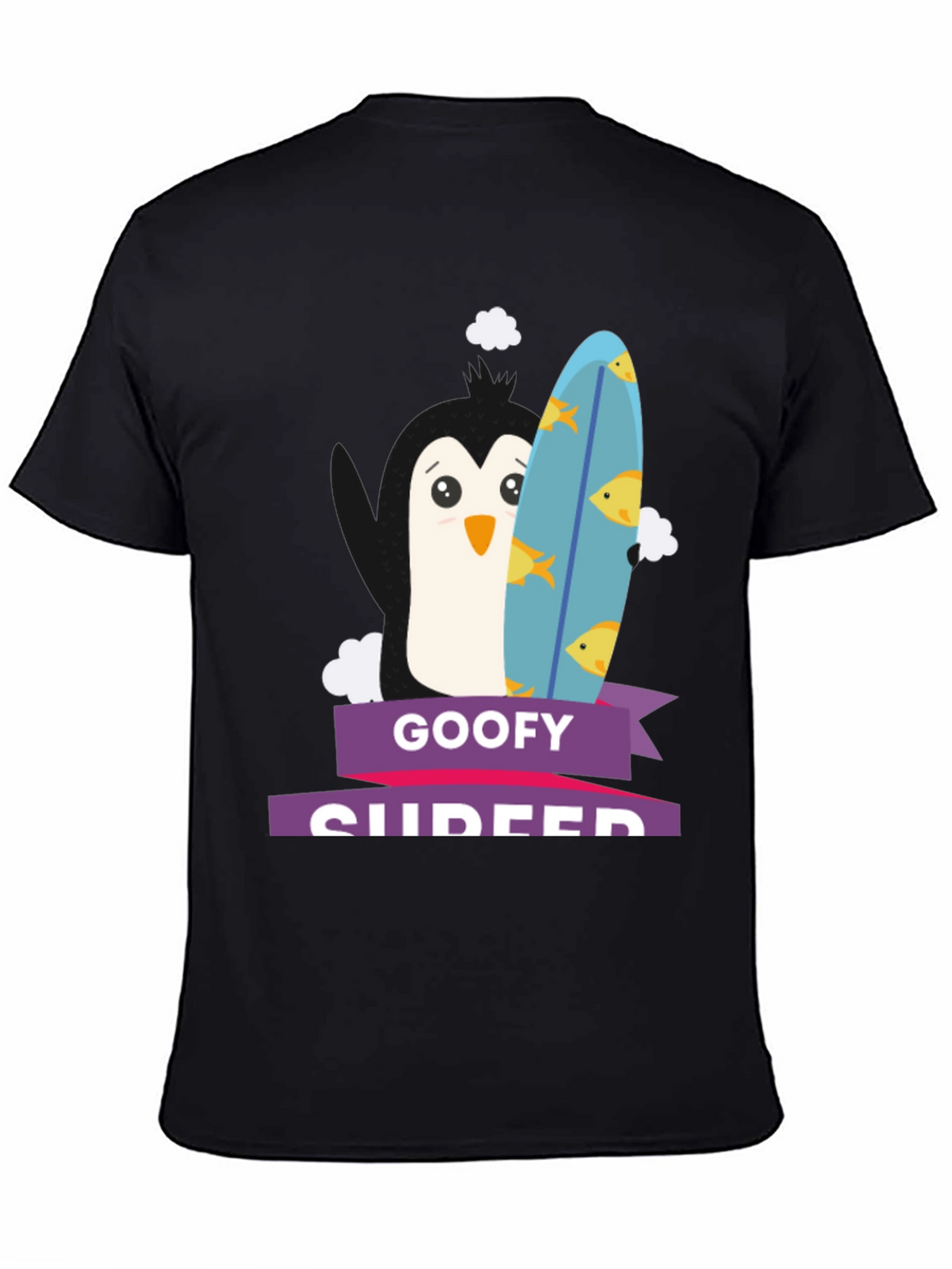 Goofy Surfer Penguin Graphic Tee - Black