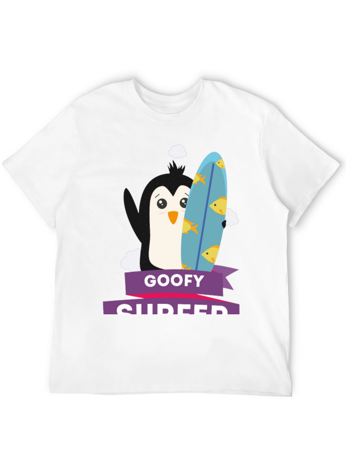Goofy Surfer Penguin Graphic Tee - Black