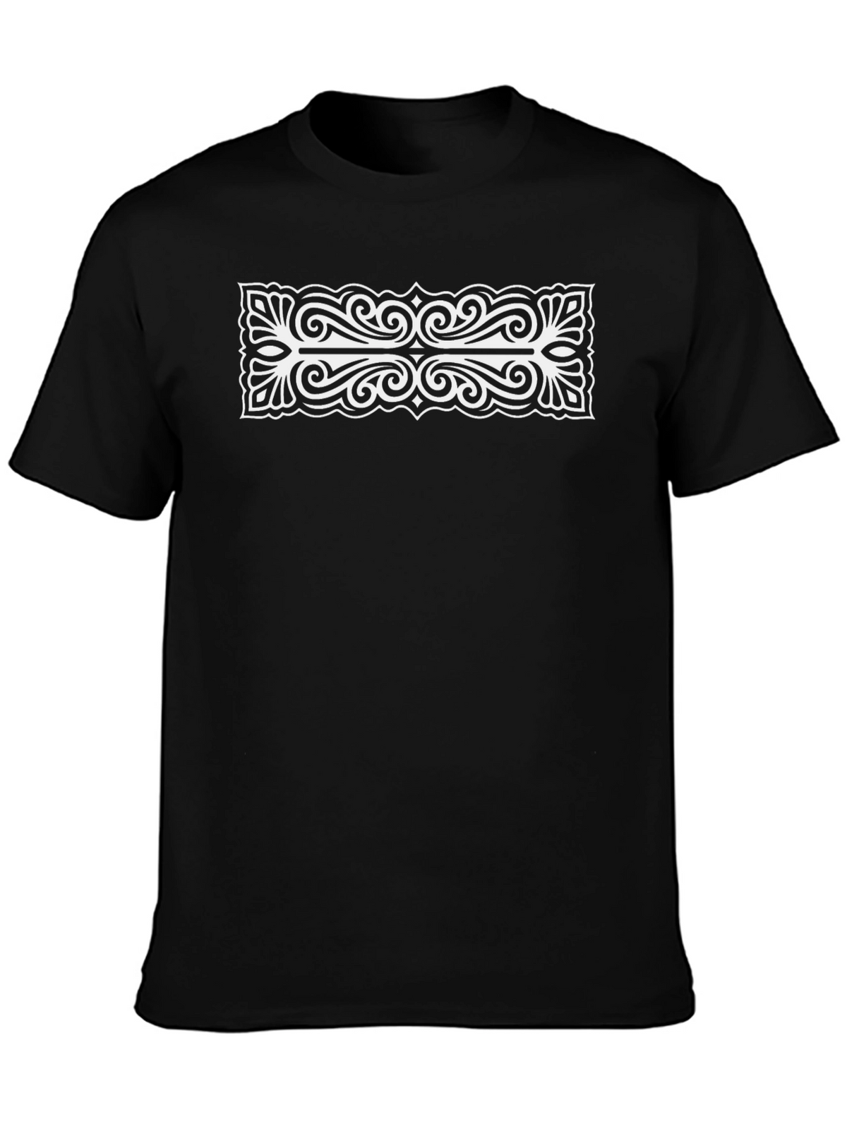 Black Tee with Ornate White Pattern Graphic