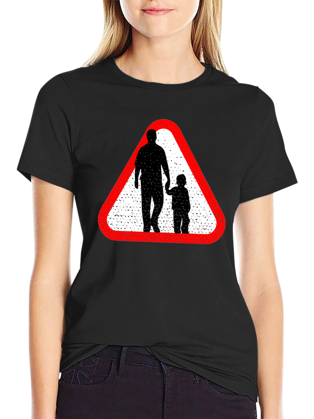 Dad and Child Road Sign Black T-Shirt