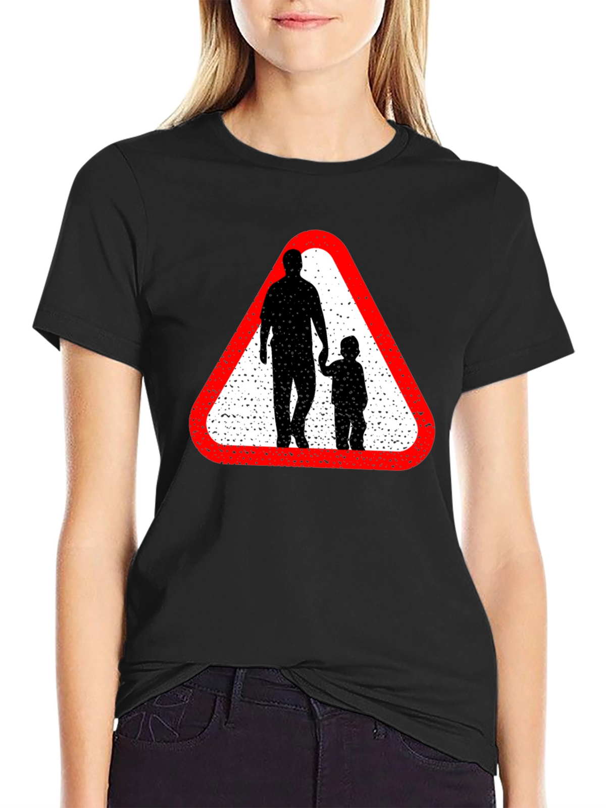 Dad and Child Road Sign Black T-Shirt