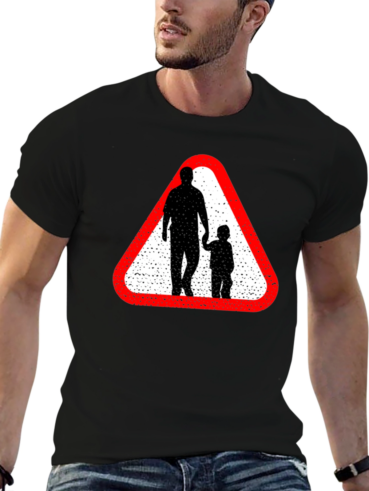 Dad and Child Road Sign Black T-Shirt