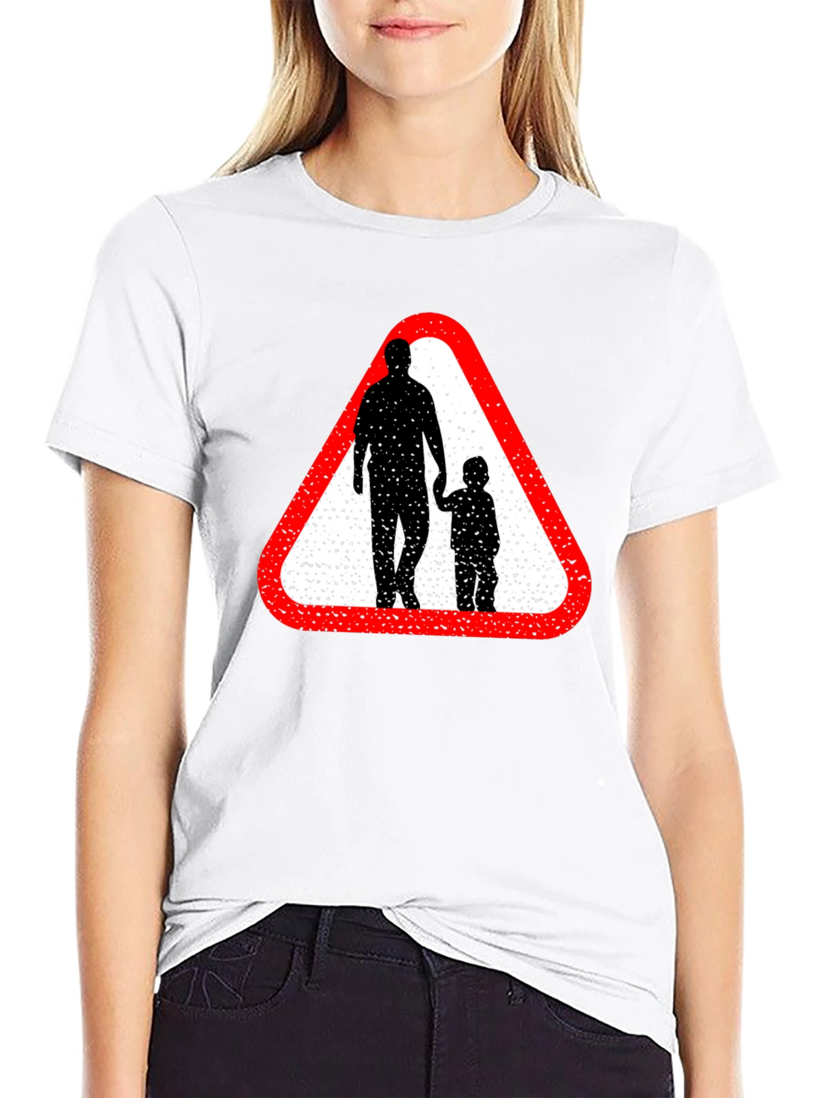 Dad and Child Road Sign Black T-Shirt