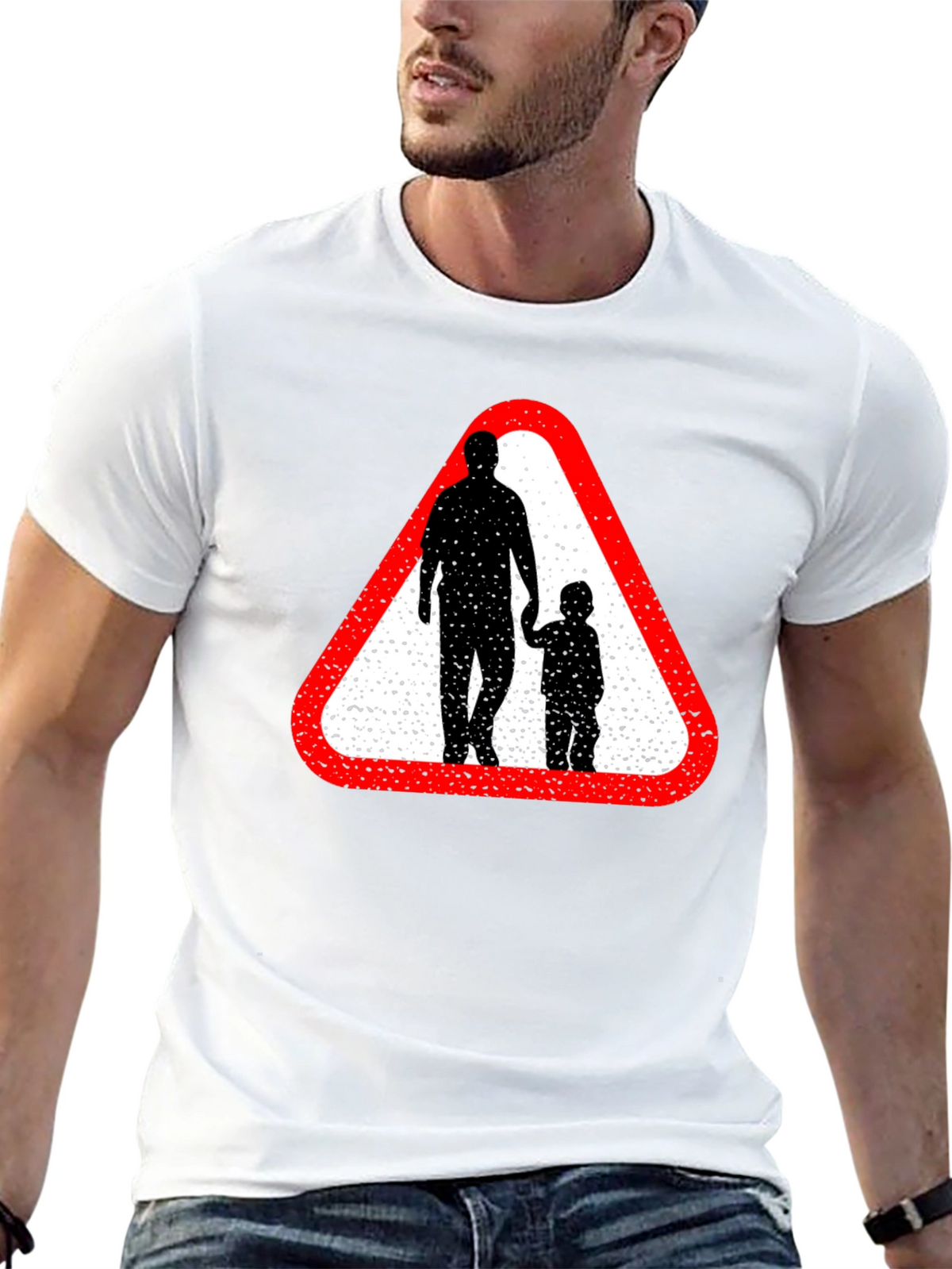 Dad and Child Road Sign Black T-Shirt