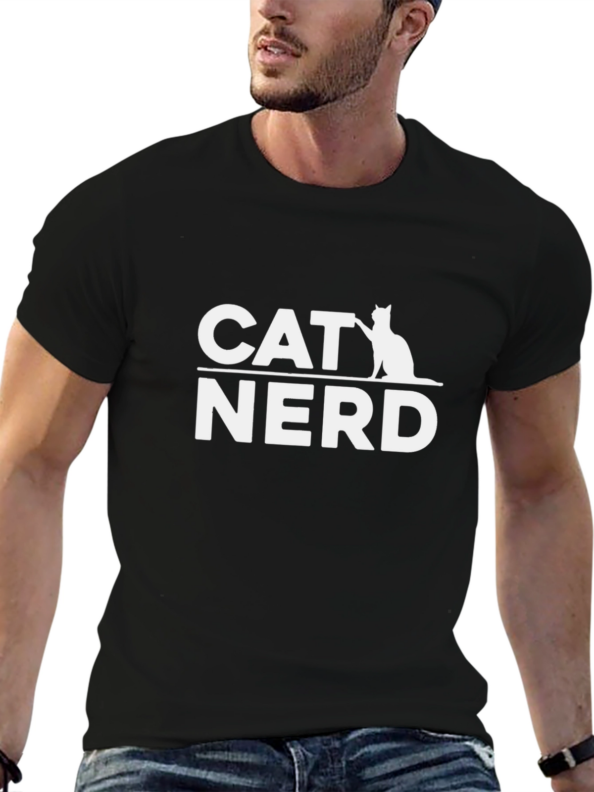 Cat Nerd T-Shirt - Black Cotton Graphic Tee