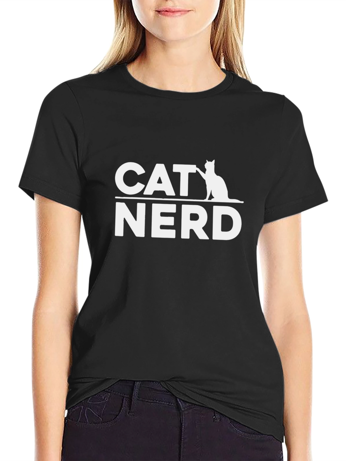 Cat Nerd T-Shirt - Black Cotton Graphic Tee