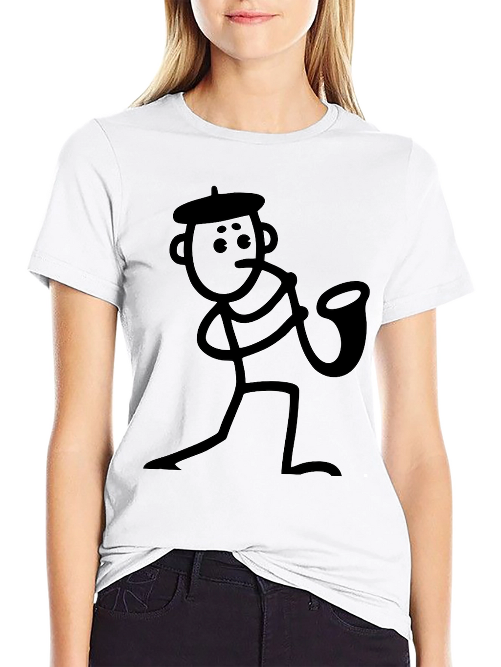 Saxophone Stick Figure T-Shirt - Funny Musician Tee