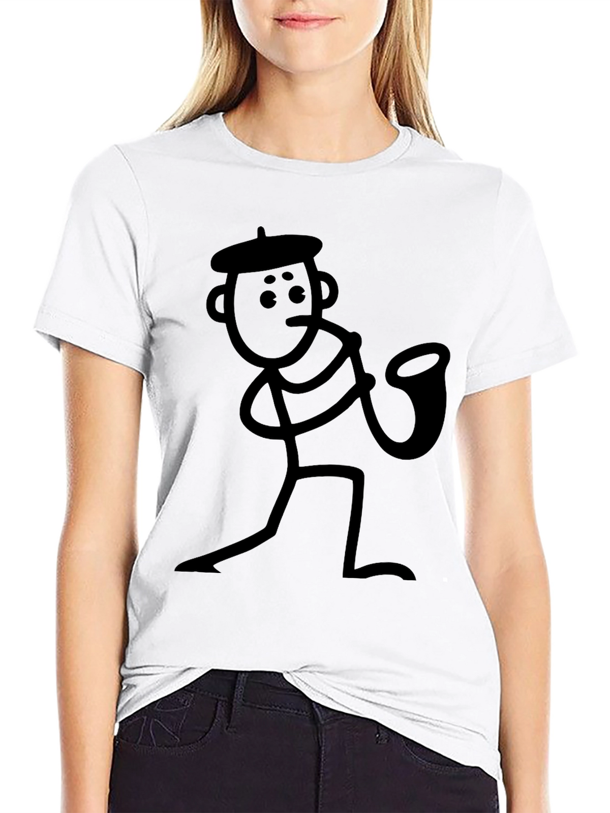 Saxophone Stick Figure T-Shirt - Funny Musician Tee