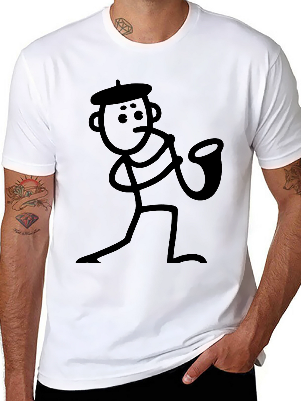 Saxophone Stick Figure T-Shirt - Funny Musician Tee
