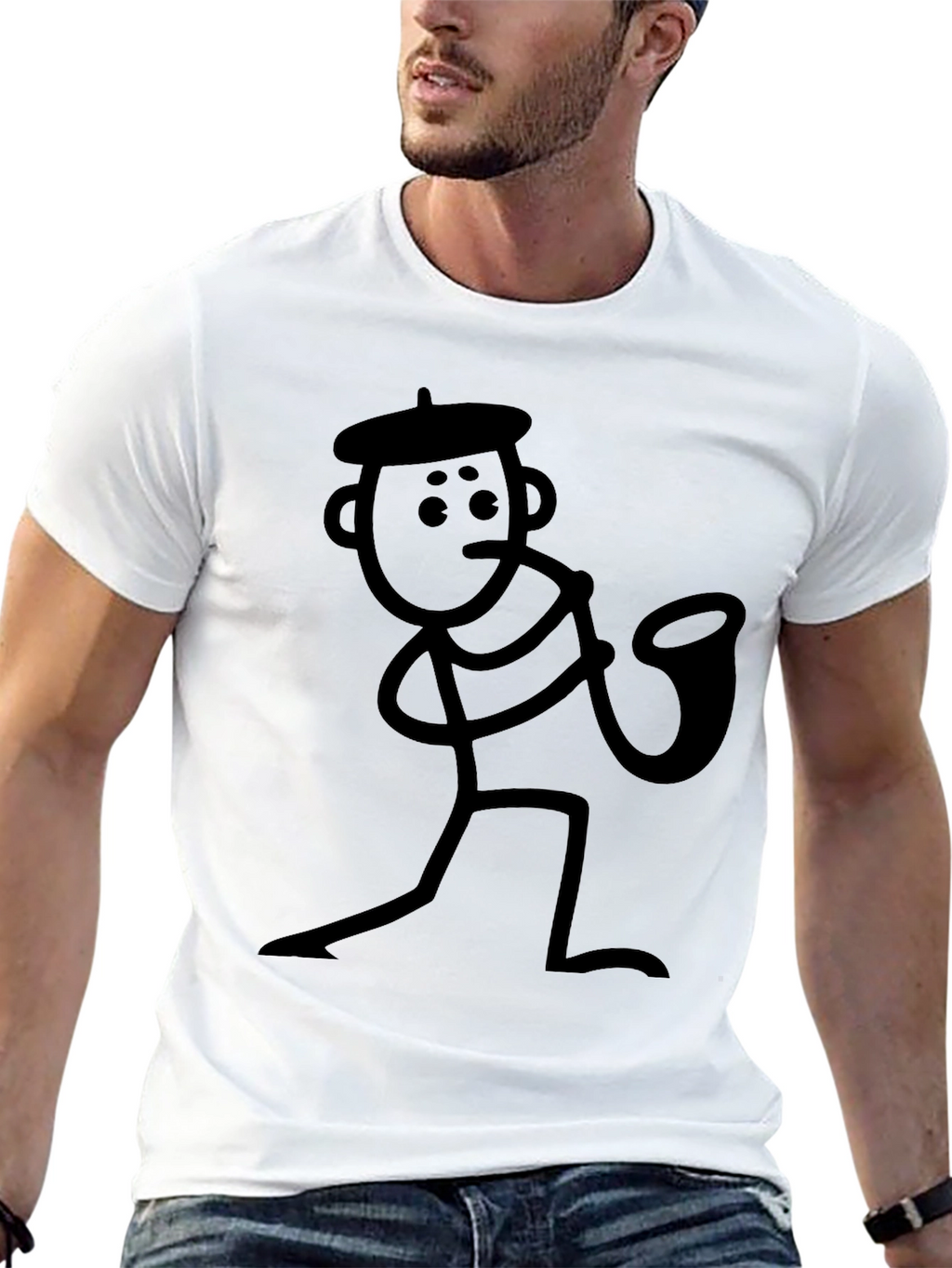 Saxophone Stick Figure T-Shirt - Funny Musician Tee