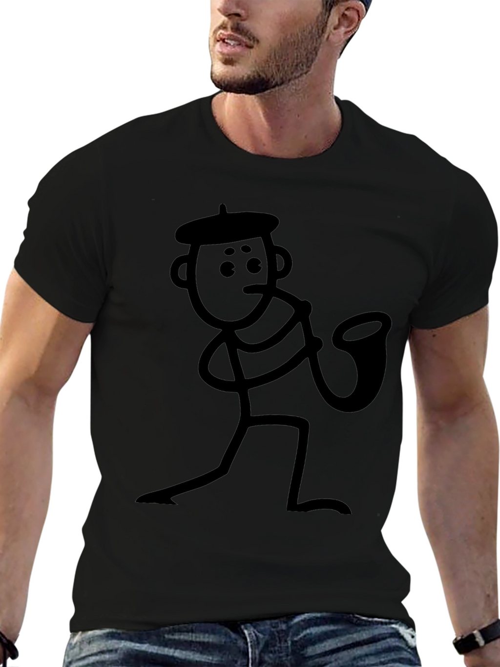 Saxophone Stick Figure T-Shirt - Funny Musician Tee