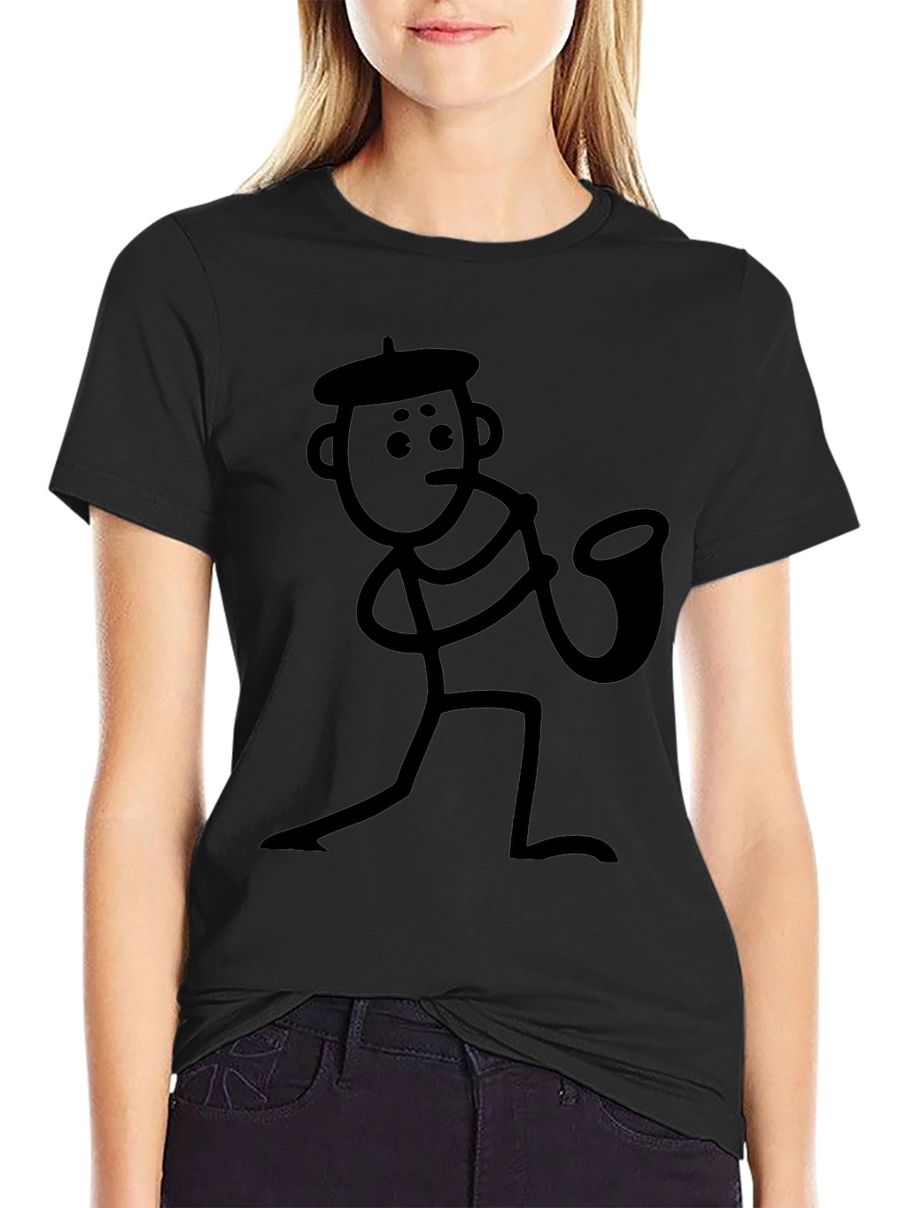 Saxophone Stick Figure T-Shirt - Funny Musician Tee