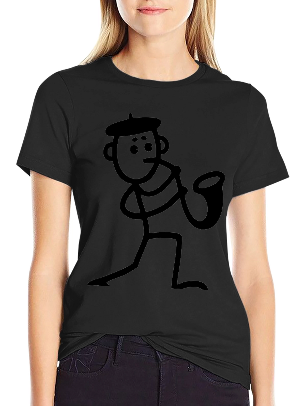 Saxophone Stick Figure T-Shirt - Funny Musician Tee