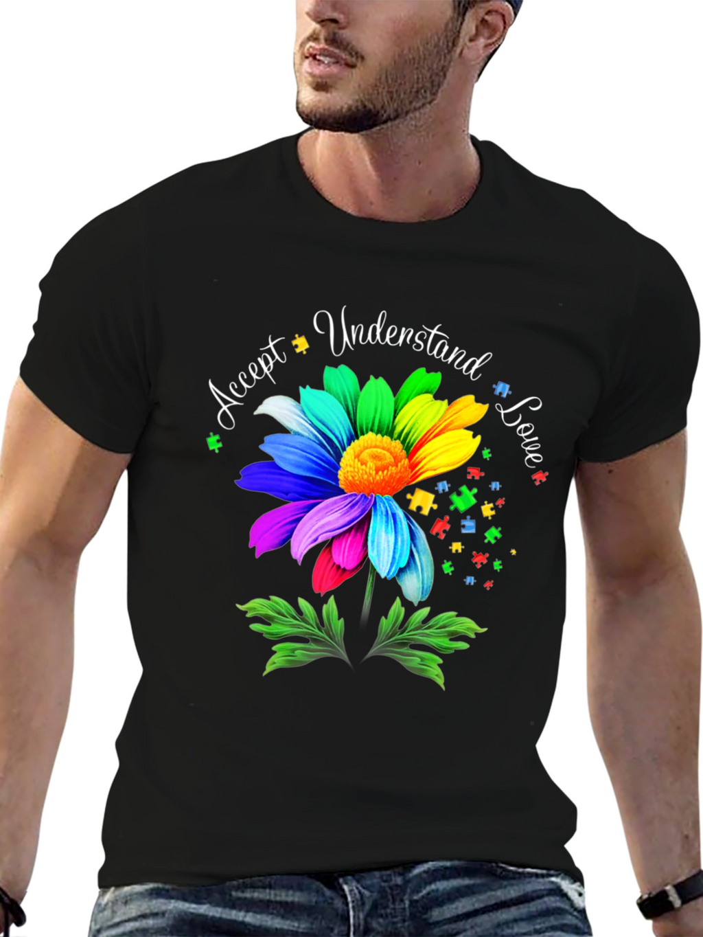 Autism Awareness Flower T-Shirt - Accept Understand Love