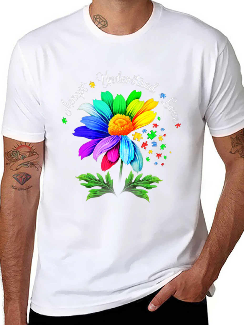 Autism Awareness Flower T-Shirt - Accept Understand Love