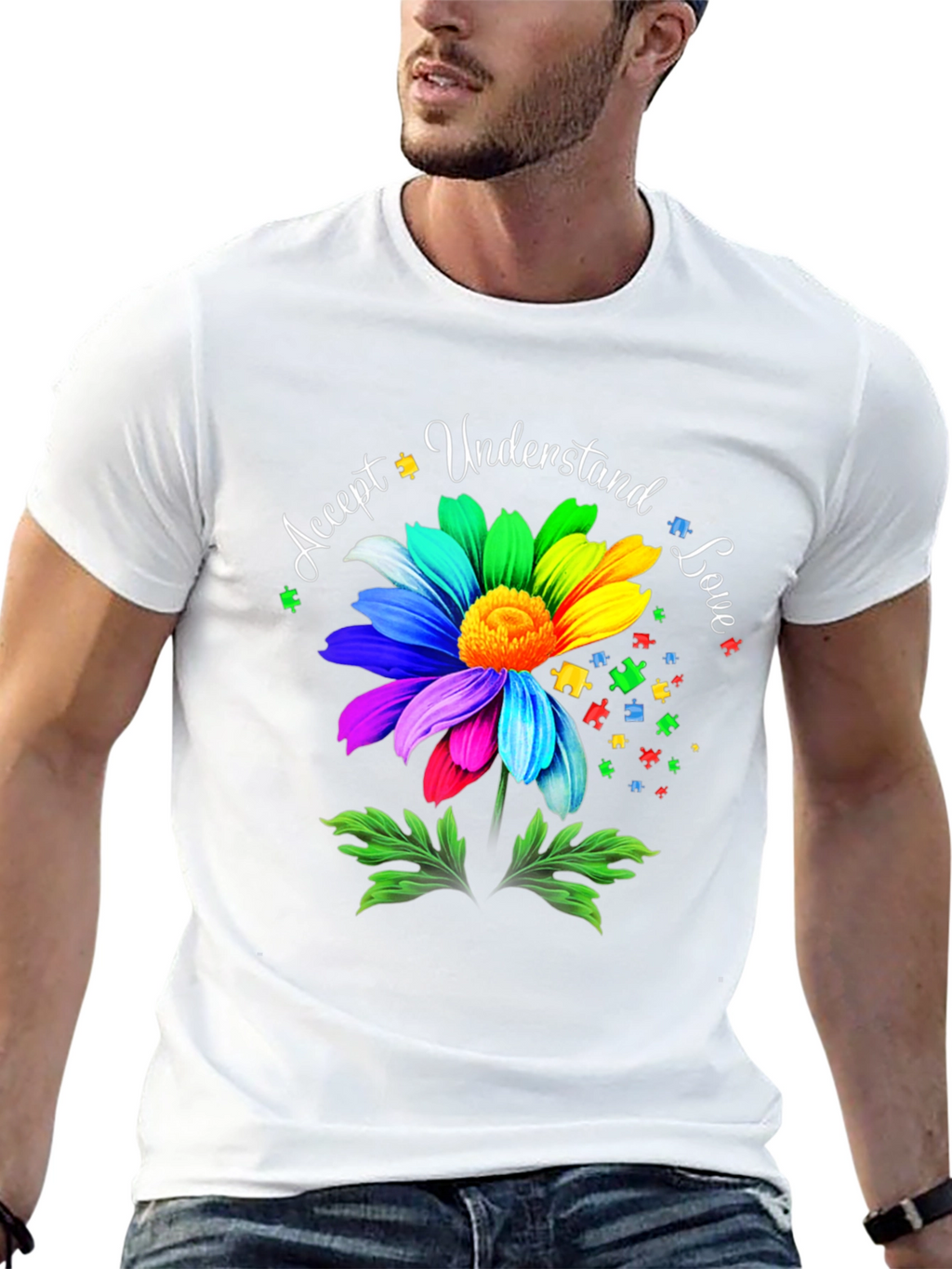 Autism Awareness Flower T-Shirt - Accept Understand Love