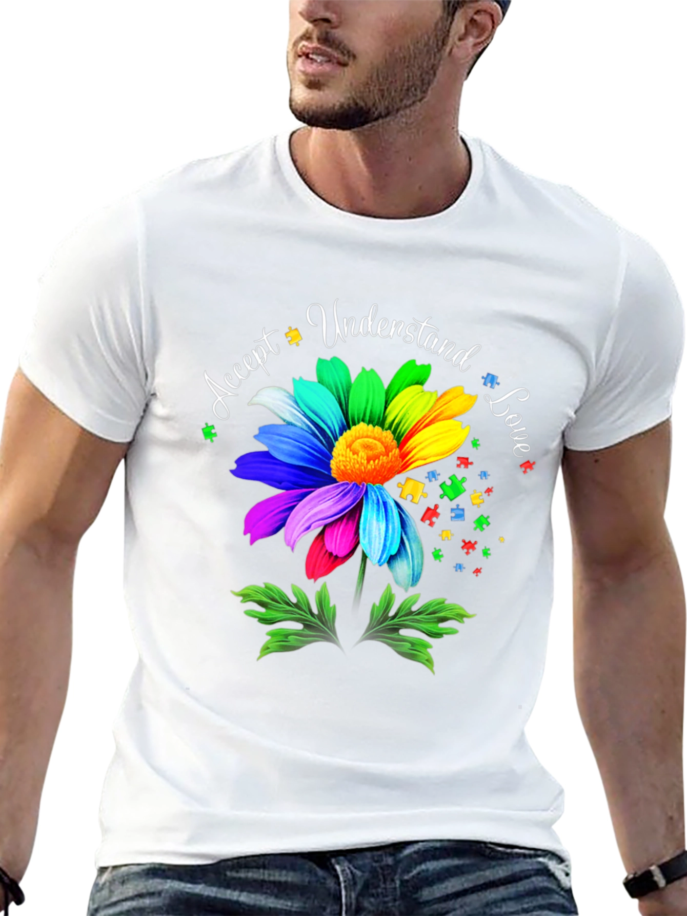 Autism Awareness Flower T-Shirt - Accept Understand Love