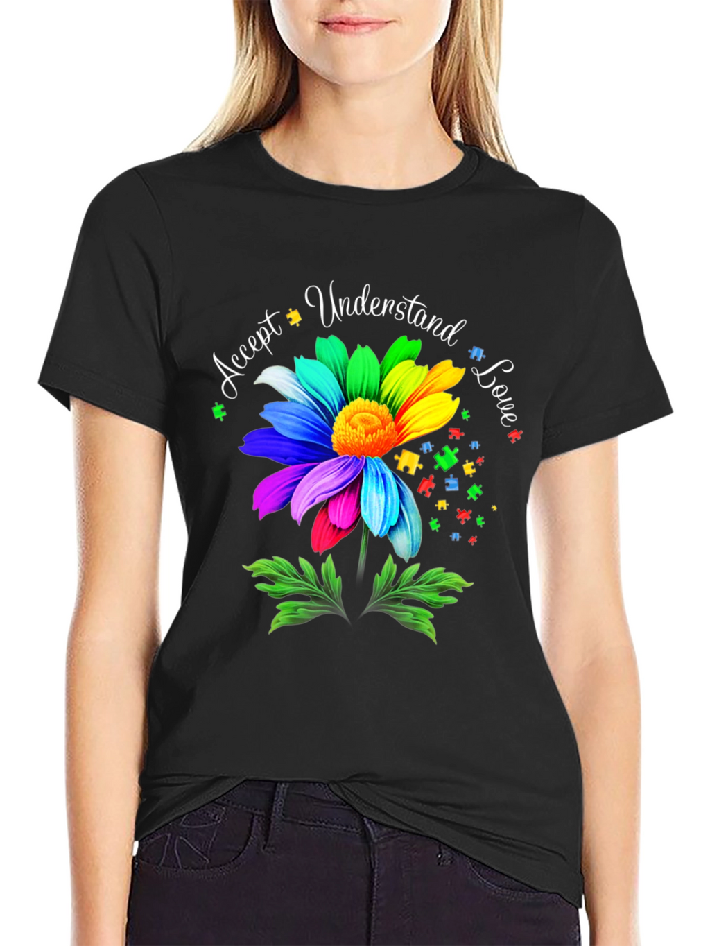 Autism Awareness Flower T-Shirt - Accept Understand Love