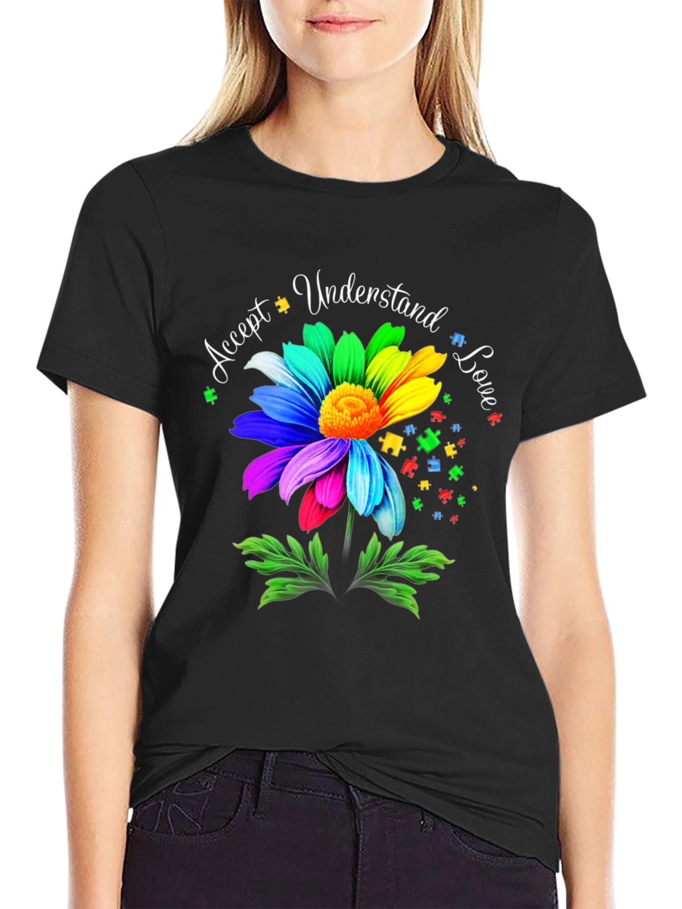 Autism Awareness Flower T-Shirt - Accept Understand Love