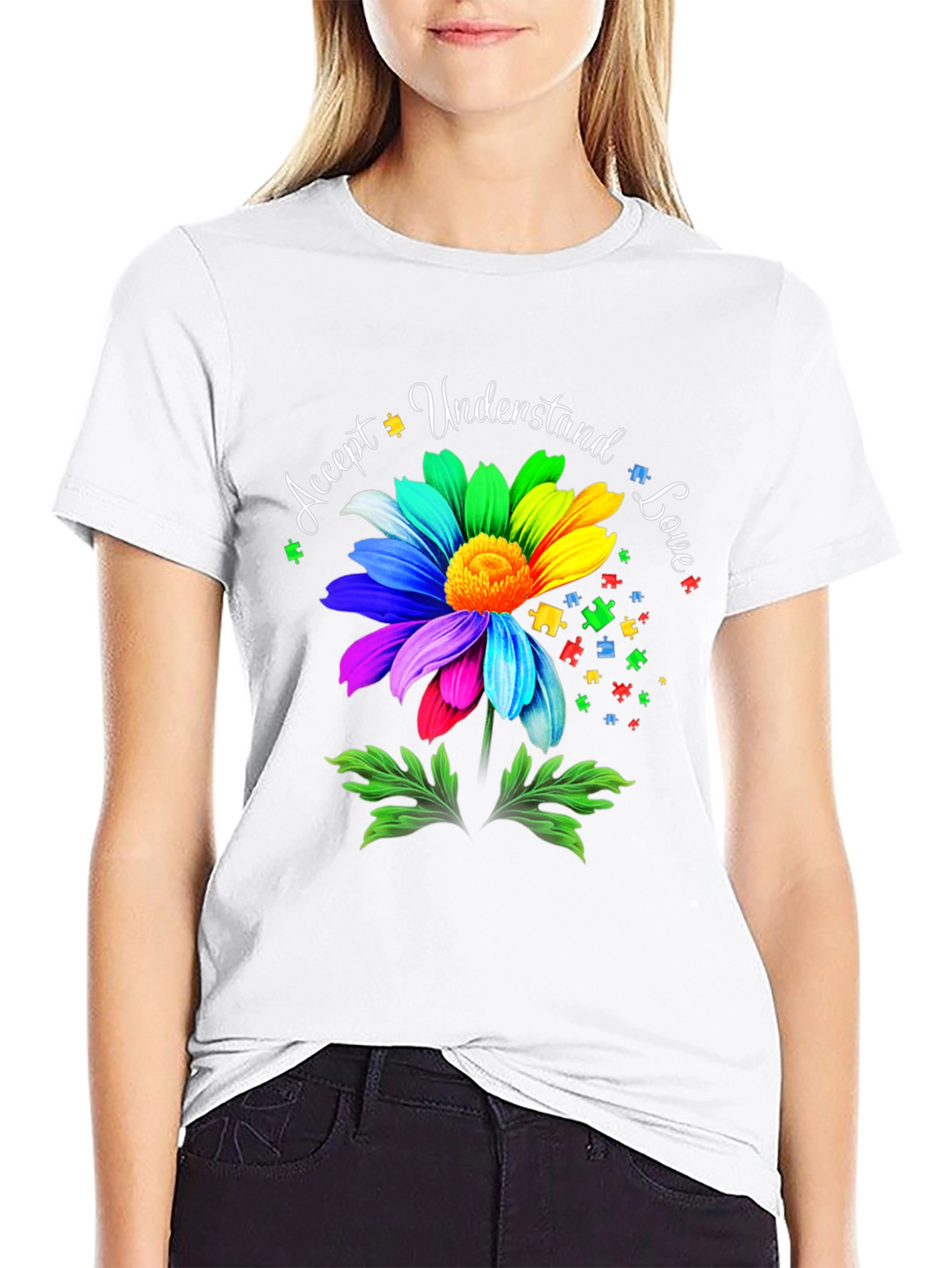 Autism Awareness Flower T-Shirt - Accept Understand Love