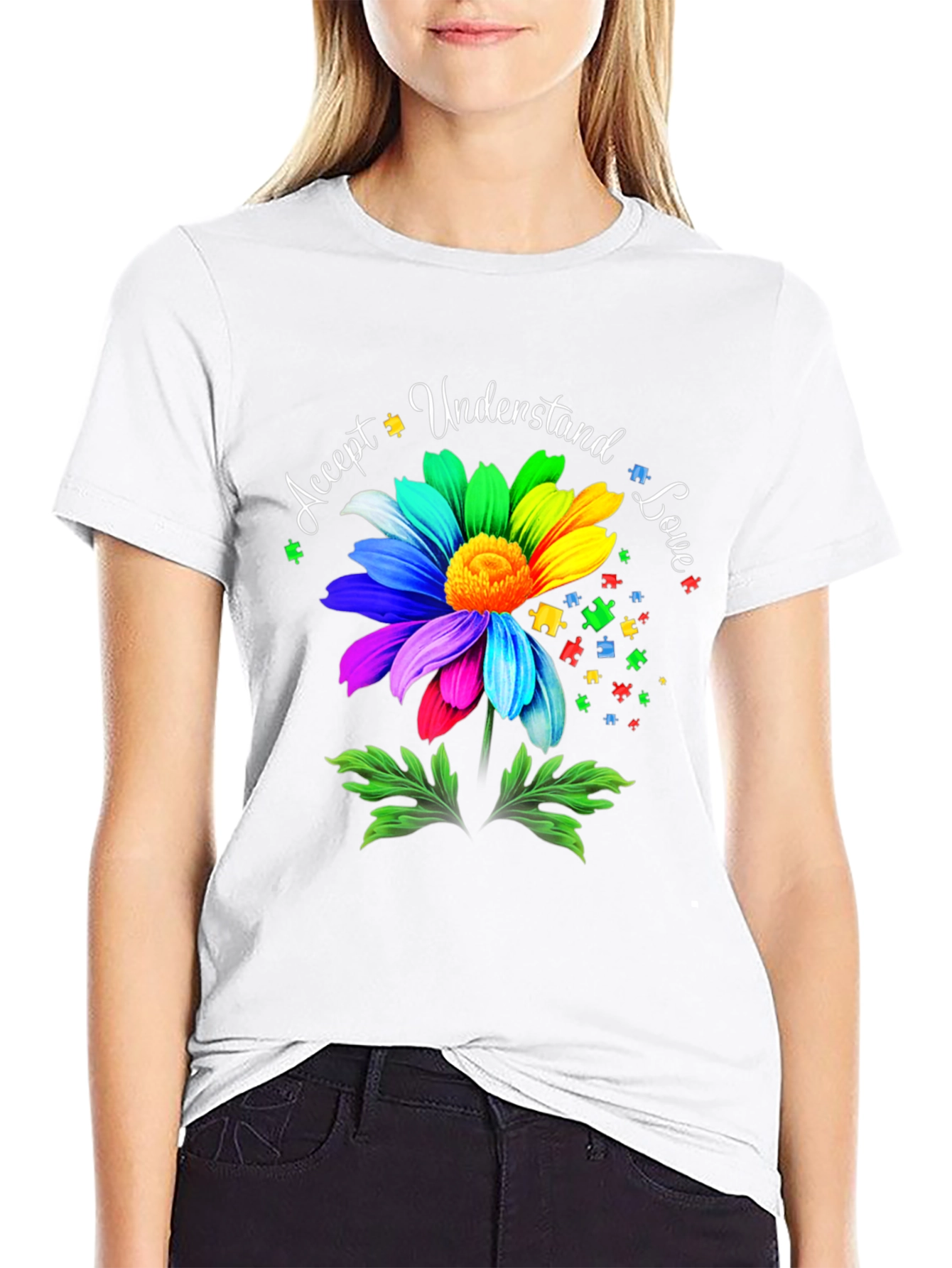 Autism Awareness Flower T-Shirt - Accept Understand Love
