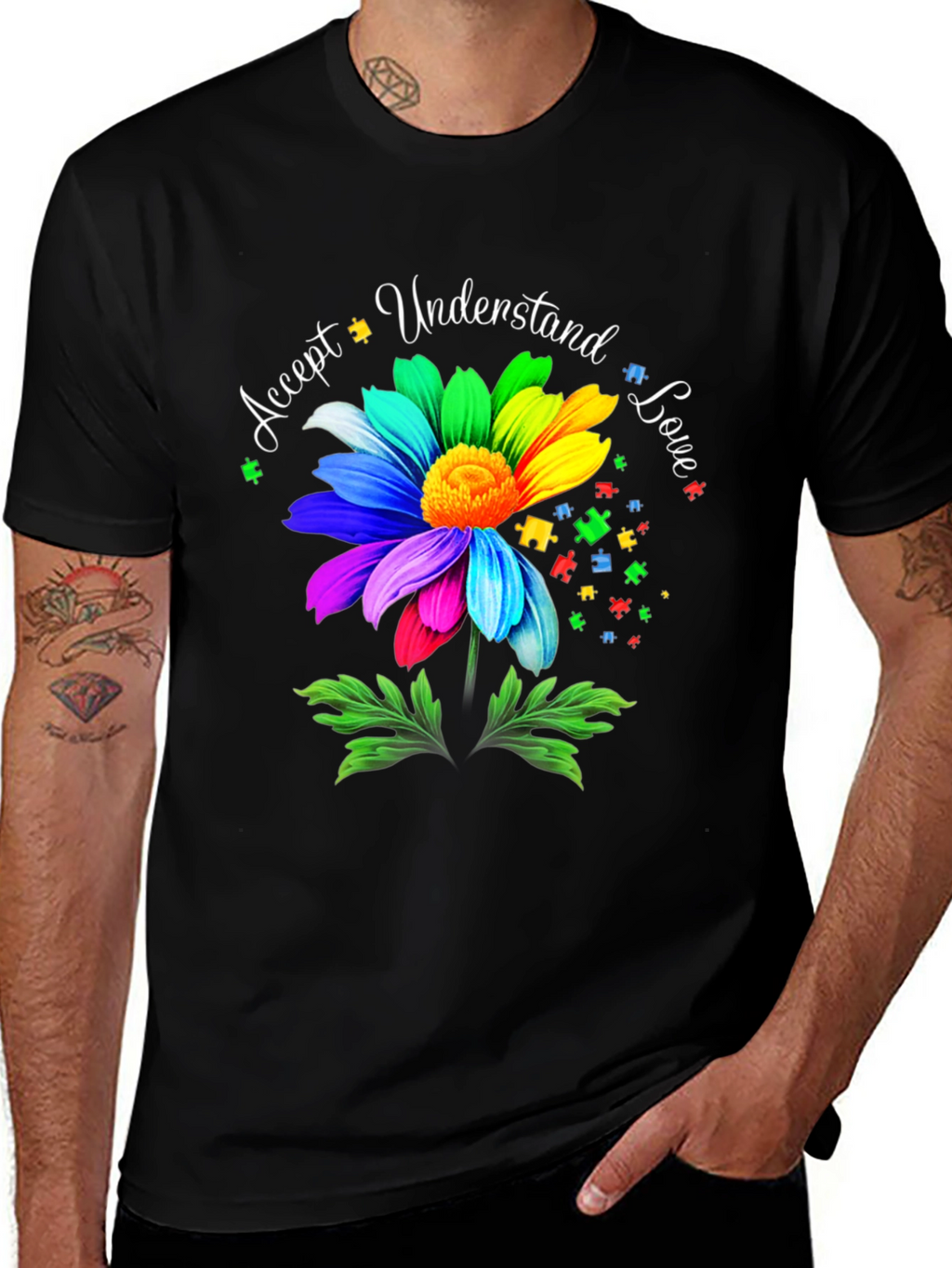 Autism Awareness Flower T-Shirt - Accept Understand Love