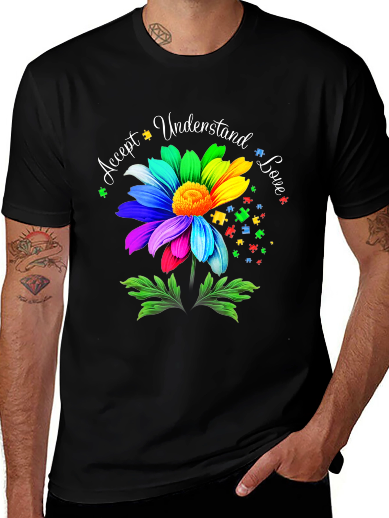 Autism Awareness Flower T-Shirt - Accept Understand Love